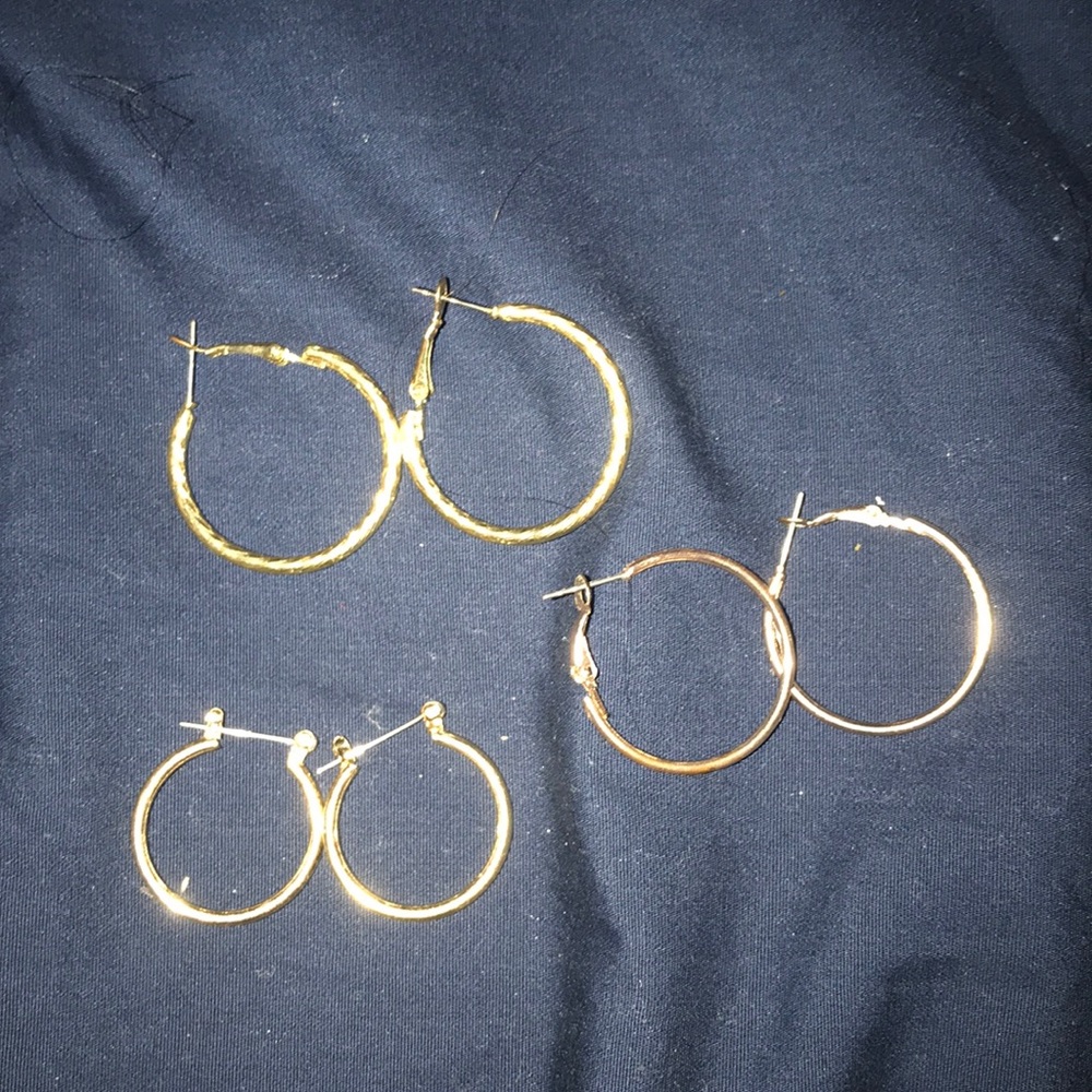 3 sets of gold earrings